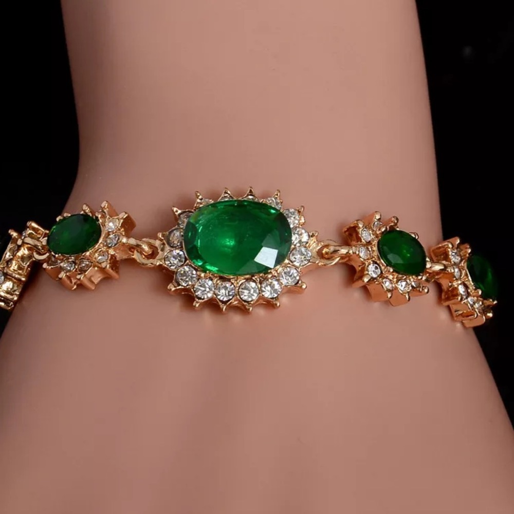 18k gold plated green CZ gemstone bracelet